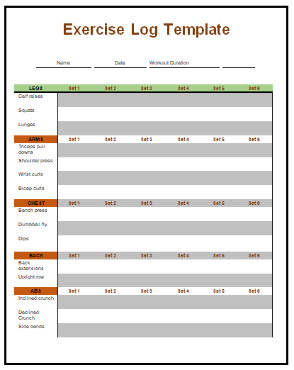 Exercise Log Template