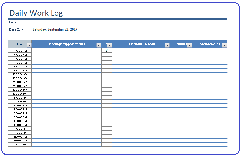 Daily work log template