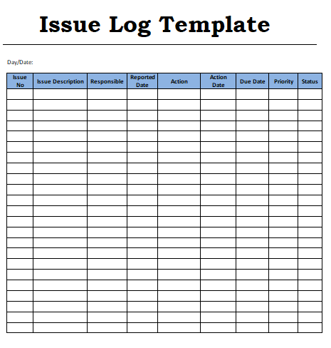 Issue Log Template