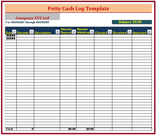 Petty Cash Log Templates 9 Free Printable Word Excel Pdf Formats