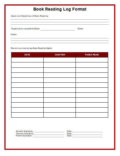 Book Reading Log Template
