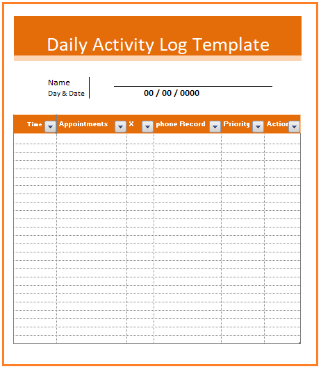 Daily activity log Template
