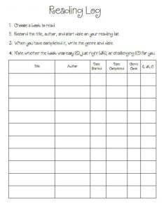 Kindergarten Reading Log Template