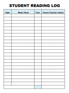 Student Reading Log Template