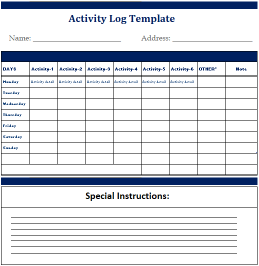activity log Template