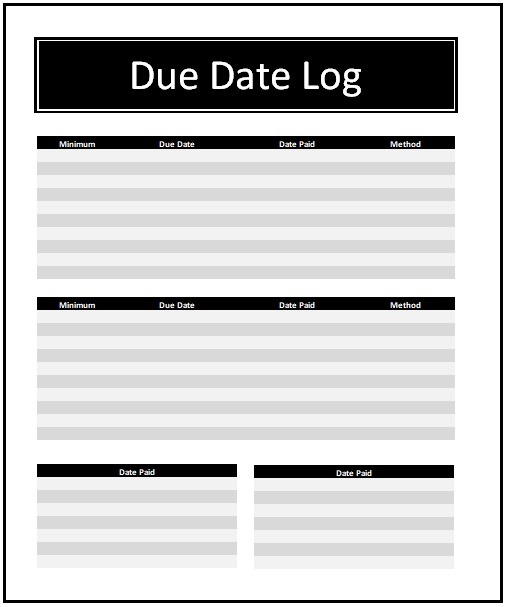 due date log template