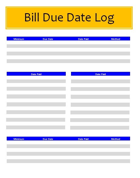 Due date bill log template