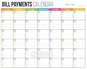Due date Calendar Log template