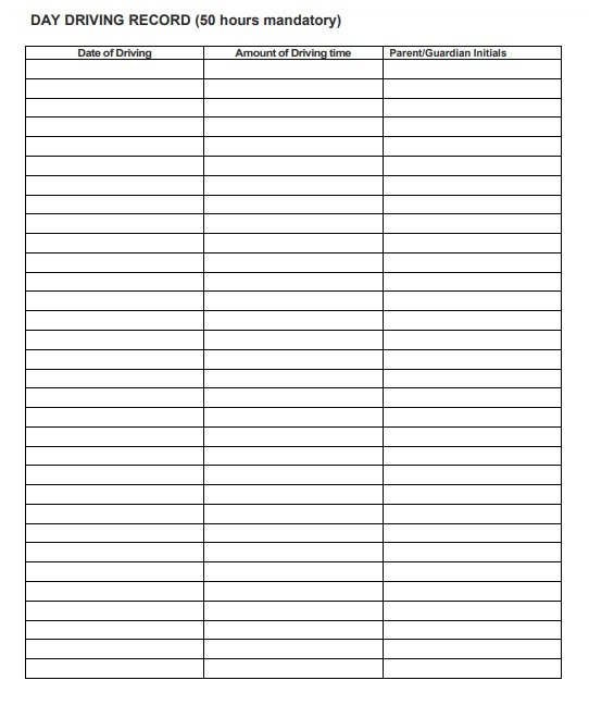 Day Driving Practice Log Template