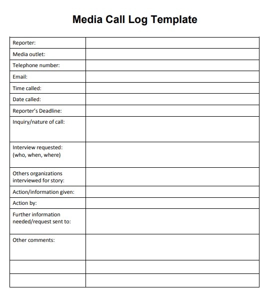 Media Phone Call Log Template