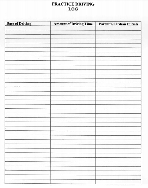 Practice Driving Hour Log Template