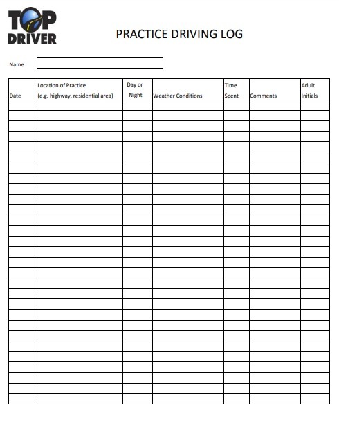 Practice Driving Log Template