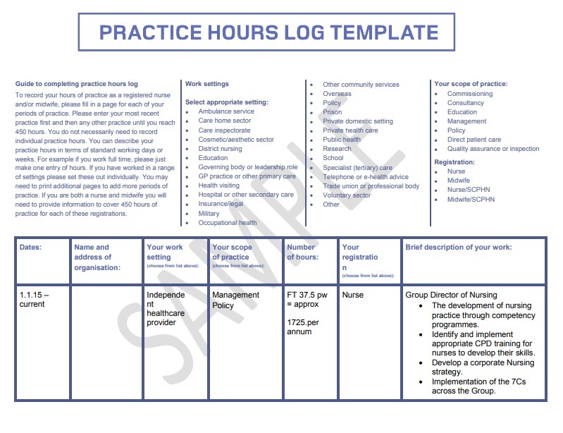 Practice Hours Log Format