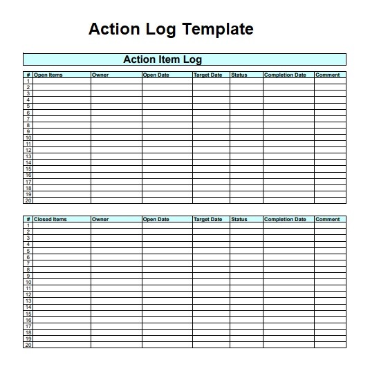 Action Log Template PDF