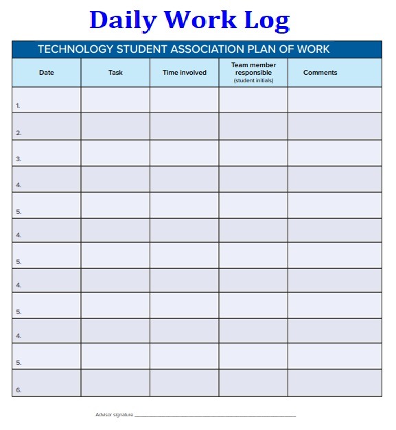 Blank Daily Work Log Template