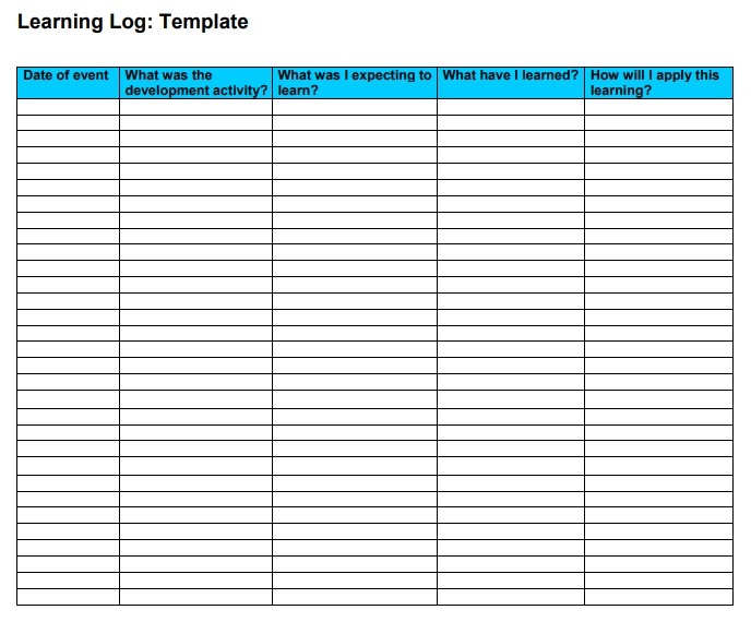 Blank Learning Log Template