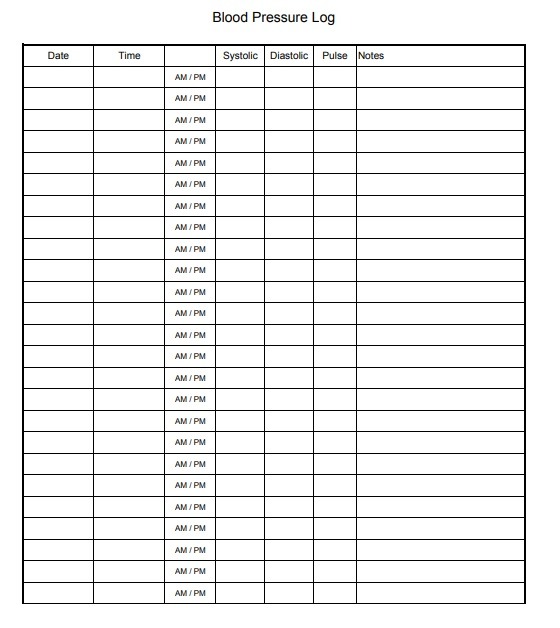 Blood Pressure Log Format