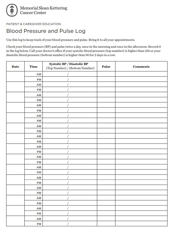 Blood Pressure and Pulse Log Template