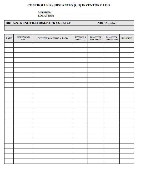 Controlled Substance Inventory Log Template