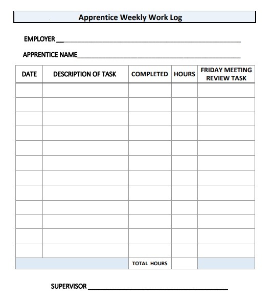 Daily Apprentice Work Log Template