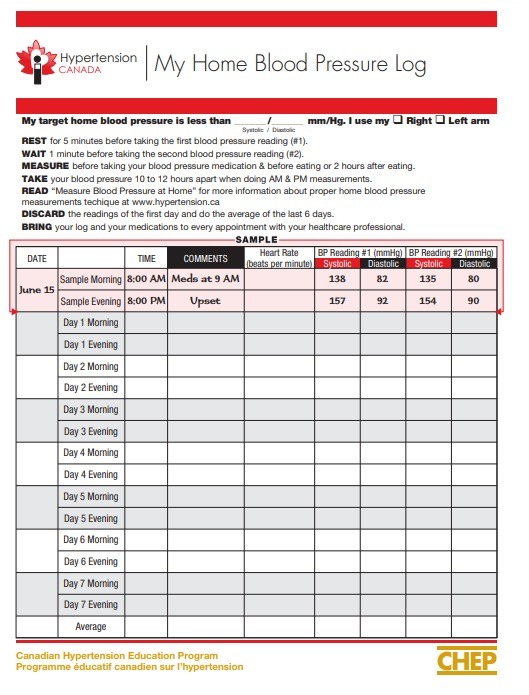 Daily Blood Pressure Log Template