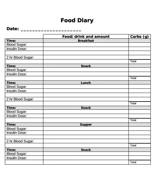 Daily Food Diary Template