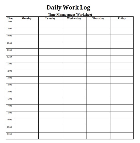 Day by Day Work Log Template