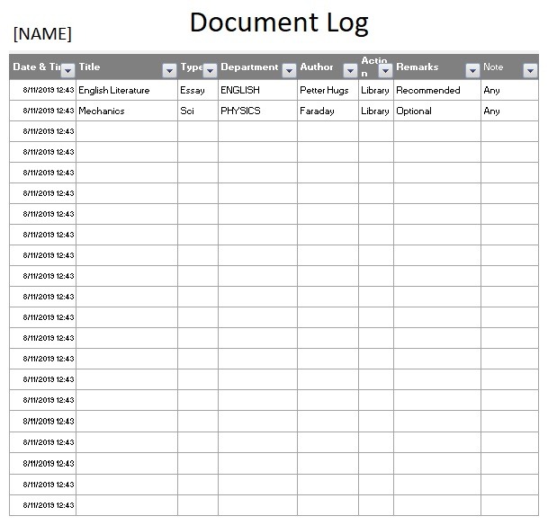 Document Log Templates 7 Free Printable Word Excel Pdf Formats Samples Examples Forms