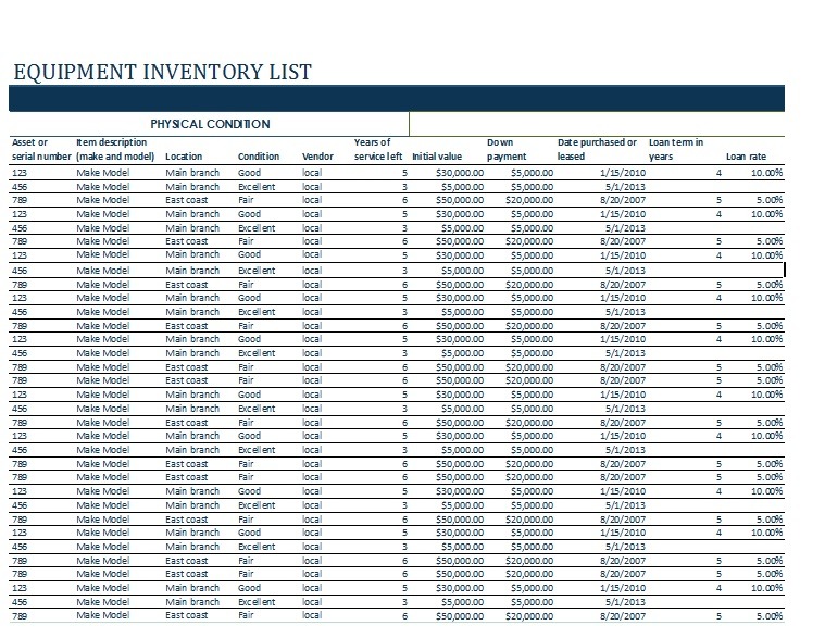 Equipment Inventory Log Template