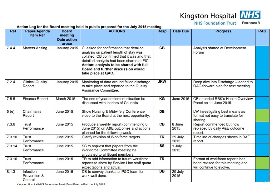 Hospital Action Log Template