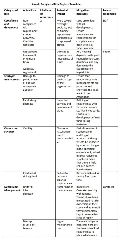 Risk Mitigation Log Template