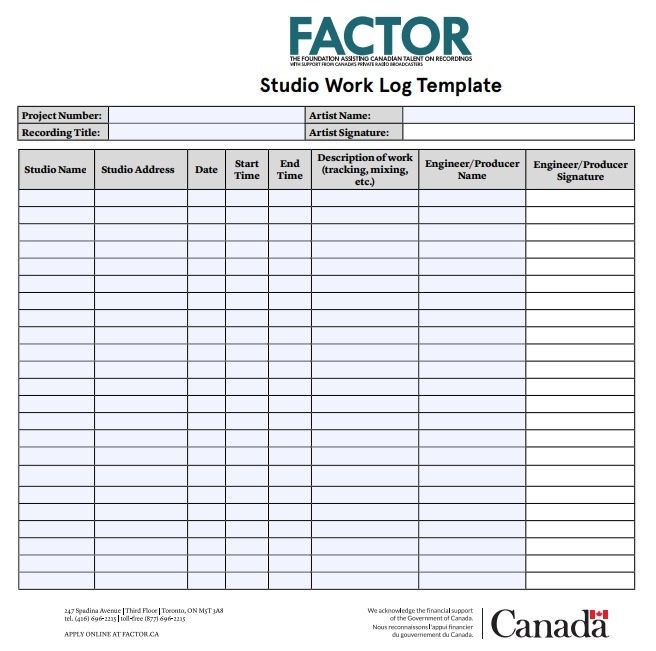 Studio Work Log Template