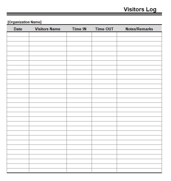 Visitor Log Book Template Excel