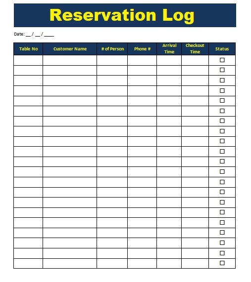 Reservation Log Templates 10+ Free Printable Word & Excel Samples