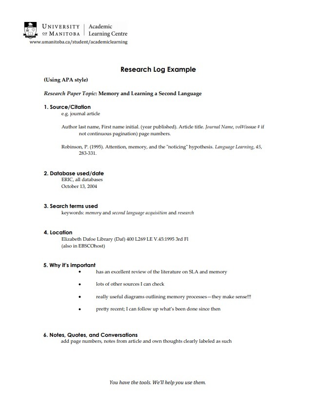 Research Log Example