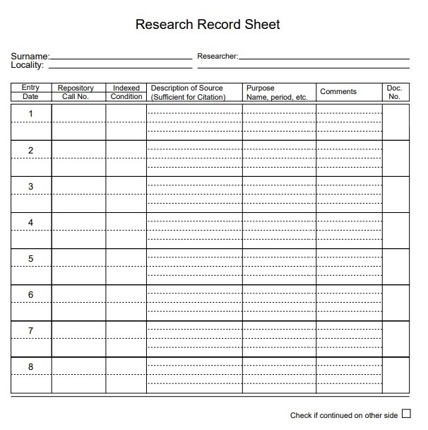 Research Record Log Template