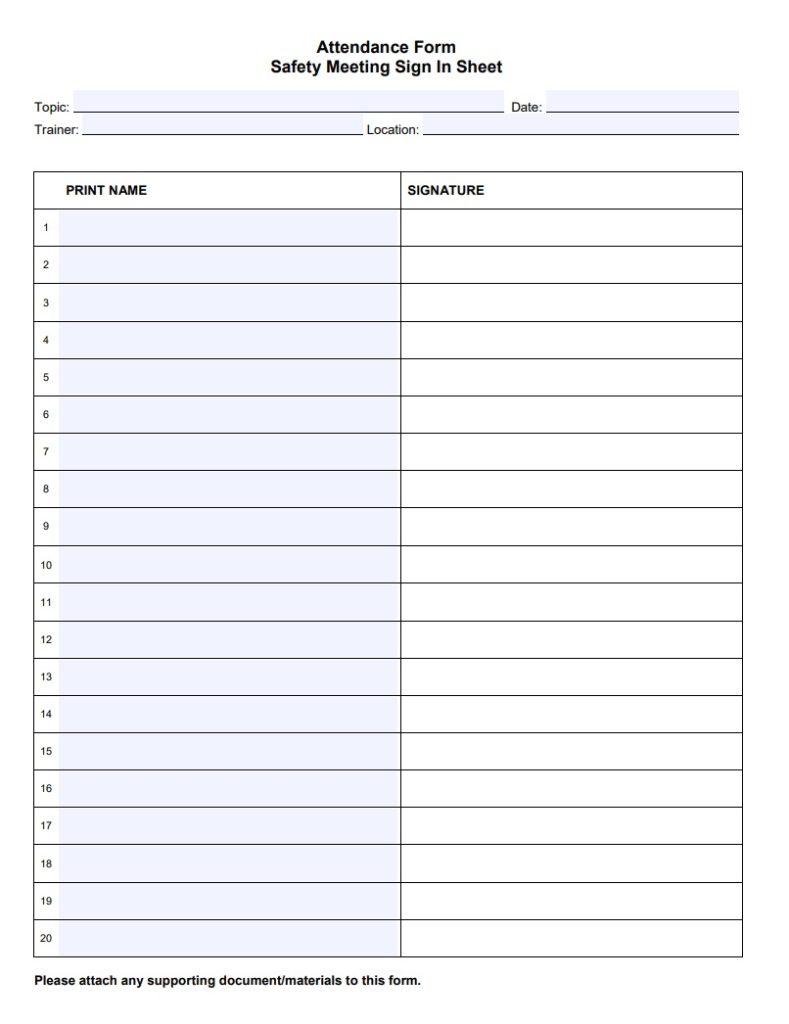 Attendance Log Templates 6 Free Printable Excel Word Pdf Samples Formats Examples Safety meeting sign off sheet