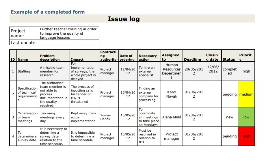 Project Log Template