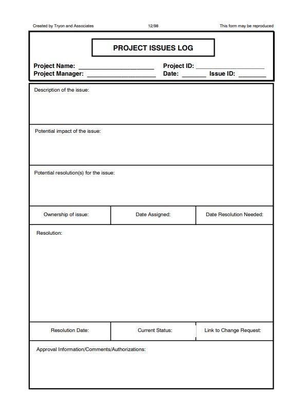 Project Issues Log Templates | 6+ Free Printable Word, Excel & PDF Formats, Forms, Samples ...