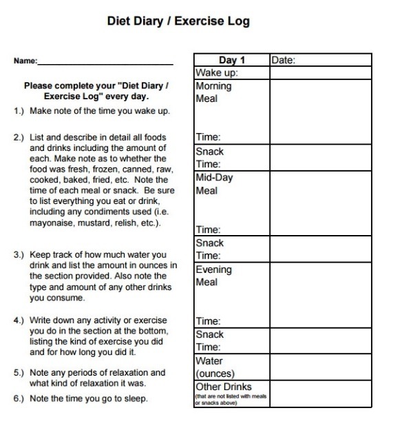 Diet and Exercise Log Template