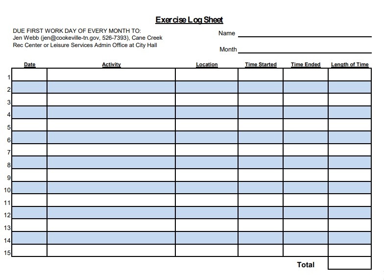 Exercise Log Sheet Template
