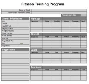 Exercise Program Log Template