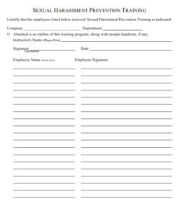 Sexual Harassment Prevention Training Log Template