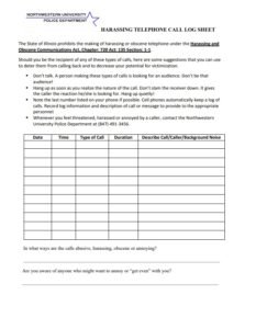 Call Log Sheet Template
