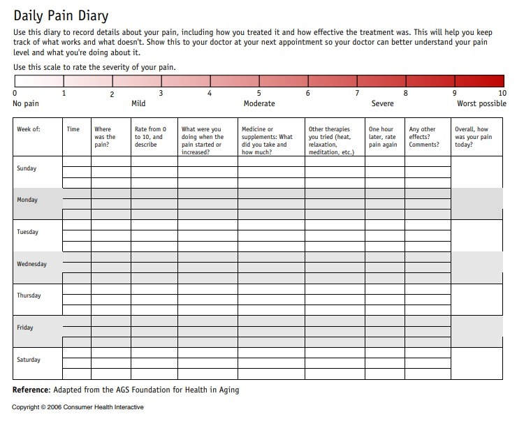 Daily Pain Log Template