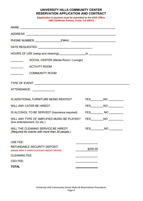 Reservation Application Form
