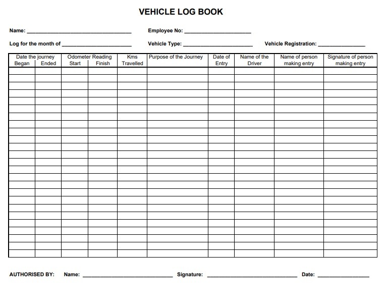 Printable Vehicle Log Book Template - Printable Templates