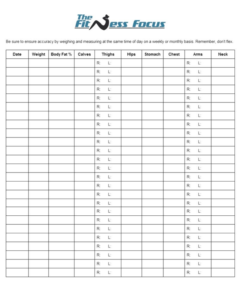 Fitness and Body Measurements Log Template