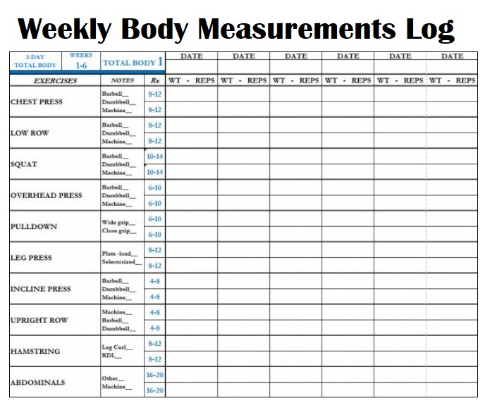 Weekly Body Measurements Log Template