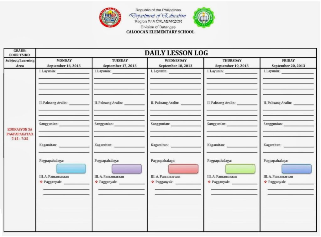 Daily Lesson Log Sample